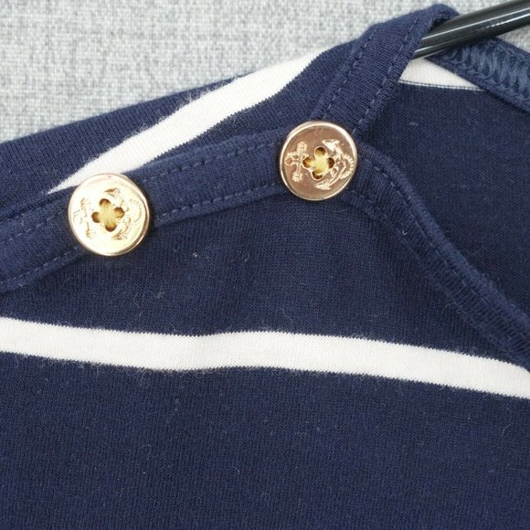 Talbots Shirt Womens Small Blue Striped Button Shoulder Short Sleeve Stretch - Picture 4 of 10